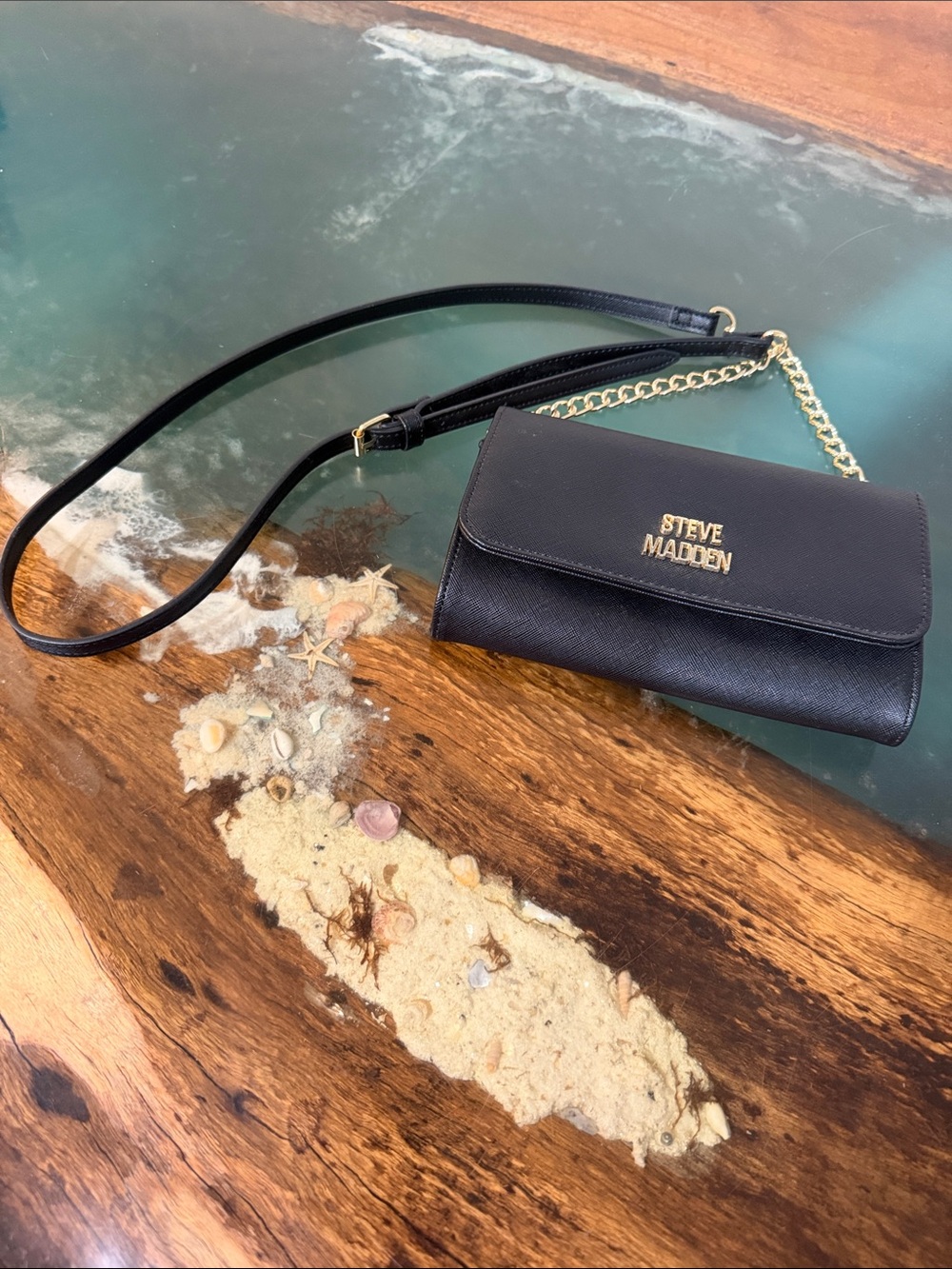 Steve Madden Black Crossbody with Gold Chain Accent
